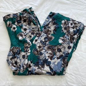 Sisley Pants Green Floral Rose Wide Leg